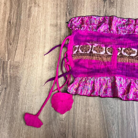 Pomegranate Moon Sari Felted Collage-Pink Artsy Scarf - Picture 3 of 9